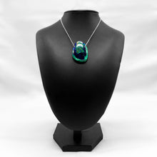 Cargar imagen en el visor de la galería, This stunning and wonderfully delicate natural mined Azurite Malachite Chrysocolla Pendant from Peru is large (85 Carats) and is strung on a sterling silver satellite curb chain and is perfect for anytime of day or night as a statement piece or for layering with other necklaces. A perfect gift for yourself AND as a gift for friends, mothers, sisters, aunts, cousins and grandmothers for a birthday, anniversary, graduation, bat mitzvah, Christmas or Hanukkah!
