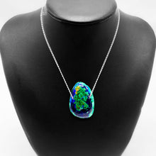 Cargar imagen en el visor de la galería, This stunning and wonderfully delicate natural mined Azurite Malachite Chrysocolla Pendant from Peru is large (85 Carats) and is strung on a sterling silver satellite curb chain and is perfect for anytime of day or night as a statement piece or for layering with other necklaces. A perfect gift for yourself AND as a gift for friends, mothers, sisters, aunts, cousins and grandmothers for a birthday, anniversary, graduation, bat mitzvah, Christmas or Hanukkah!
