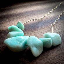 Load image into Gallery viewer, Oblong Amazonite Cluster Gold Pendant Paperclip Chain Necklace
