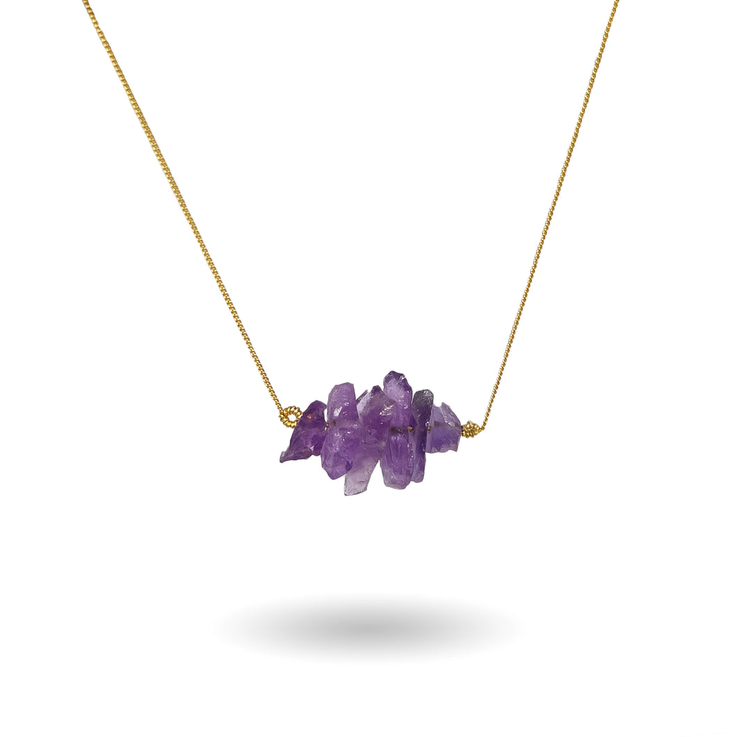 Amethyst Cluster Gold Pendant Necklace