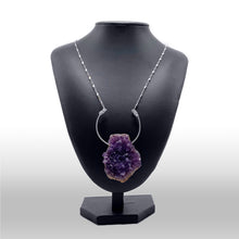 Cargar imagen en el visor de la galería, Large Rough Amethyst Geode with a long Ornate Avant-garde Chain
