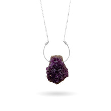 Cargar imagen en el visor de la galería, Large Rough Amethyst Geode with a long Ornate Avant-garde Chain
