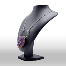 Load image into Gallery viewer, Large Rough Amethyst Geode with a long Ornate Avant-garde Chain
