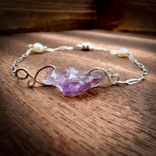 Load image into Gallery viewer, Amethyst + Freshwater Pearl + Sterling Silver Magnetic Bracelet
