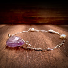 Load image into Gallery viewer, Amethyst + Freshwater Pearl + Sterling Silver Magnetic Bracelet
