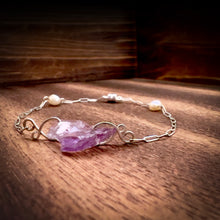 Load image into Gallery viewer, Amethyst + Freshwater Pearl + Sterling Silver Magnetic Bracelet
