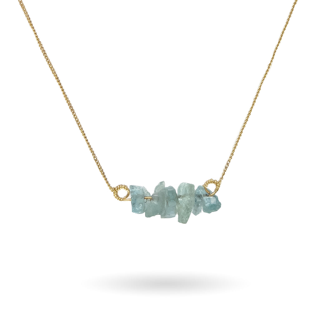 Aquamarine Cluster Gold Necklace