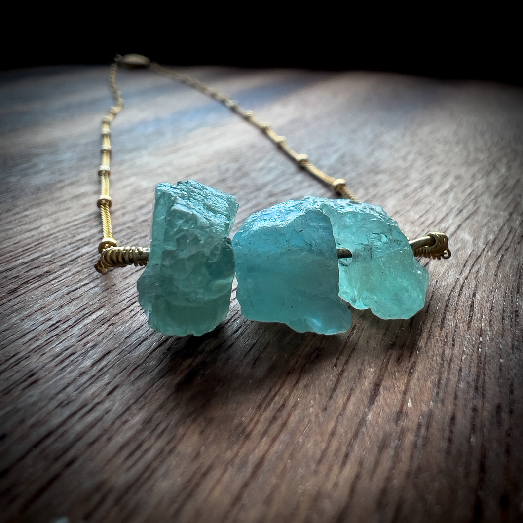 Aquamarine Cluster Gold Necklace