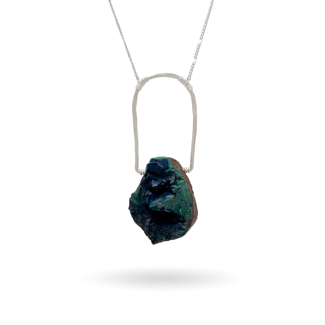 Azurite Malachite Geode Sterling Silver Necklace