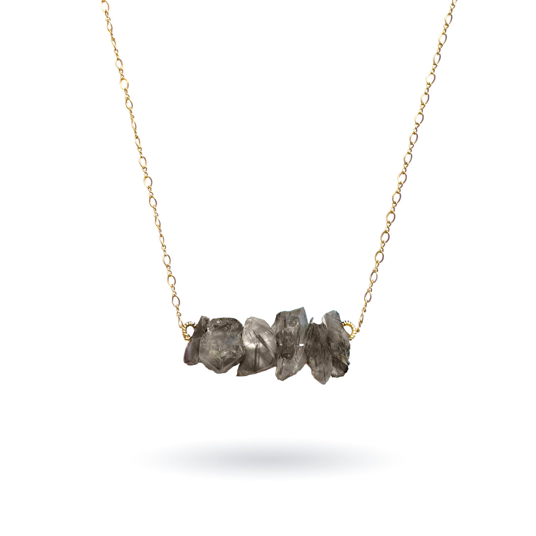 Black & Gold Rutilated Quartz Gold Necklace