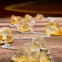 Cargar imagen en el visor de la galería, Gorgeous clusters of rough Citrine gemstones are strung along a dainty sterling silver curb chain and finished with a vintage-inspired pearl box clasp. An edgy yet sophisticated and modern piece, this super long (43 inches) Citrine station necklace is perfect for wearing on its own or as as a part of a layering stack. 
