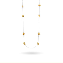 Cargar imagen en el visor de la galería, Gorgeous clusters of rough Citrine gemstones are strung along a dainty sterling silver curb chain and finished with a vintage-inspired pearl box clasp. An edgy yet sophisticated and modern piece, this super long (43 inches) Citrine station necklace is perfect for wearing on its own or as as a part of a layering stack. 
