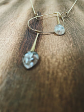 Load image into Gallery viewer, Earthy, artful and sophisticated, these pear-shaped Rutilated Quartz dangle separately from an asymmetrical 14K gold-filled teardrop pendant, attached to a dainty curb chain and a pearl box clasp
