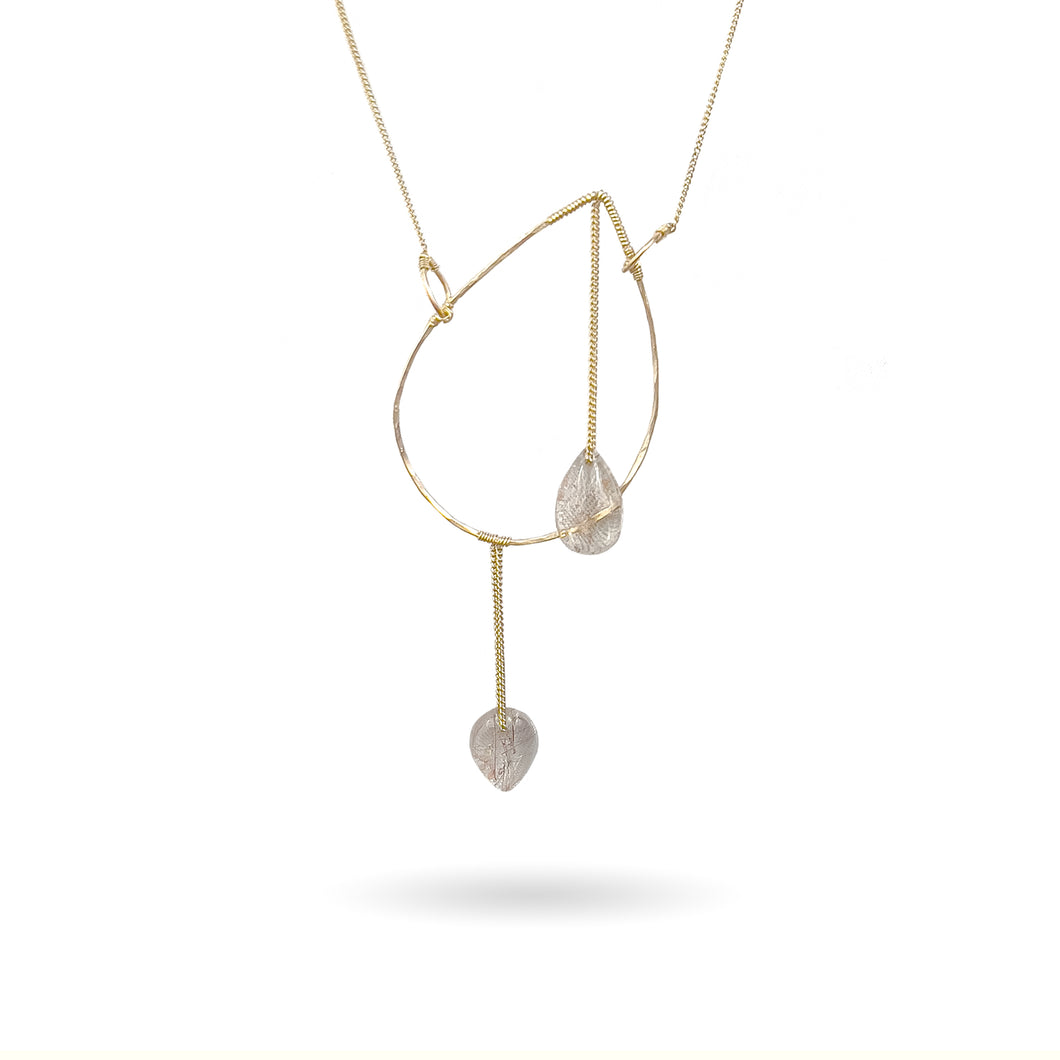 Asymmetrical Gold Rutilated Quartz Teardrop Necklace