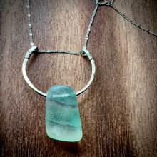 Load image into Gallery viewer, Rainbow Fluorite Sterling Silver Semicircle Pendant Necklace
