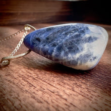 Load image into Gallery viewer, Sodalite Sterling Silver Half-moon Pendant Necklace (Yooperlite/Fluorescent)
