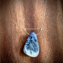 Load image into Gallery viewer, Sodalite Sterling Silver Half-moon Pendant Necklace (Yooperlite/Fluorescent)
