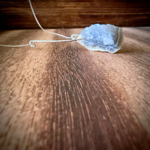 Load image into Gallery viewer, Blue Agate Geode Slice + Hammered Sterling Silver Pendant Necklace
