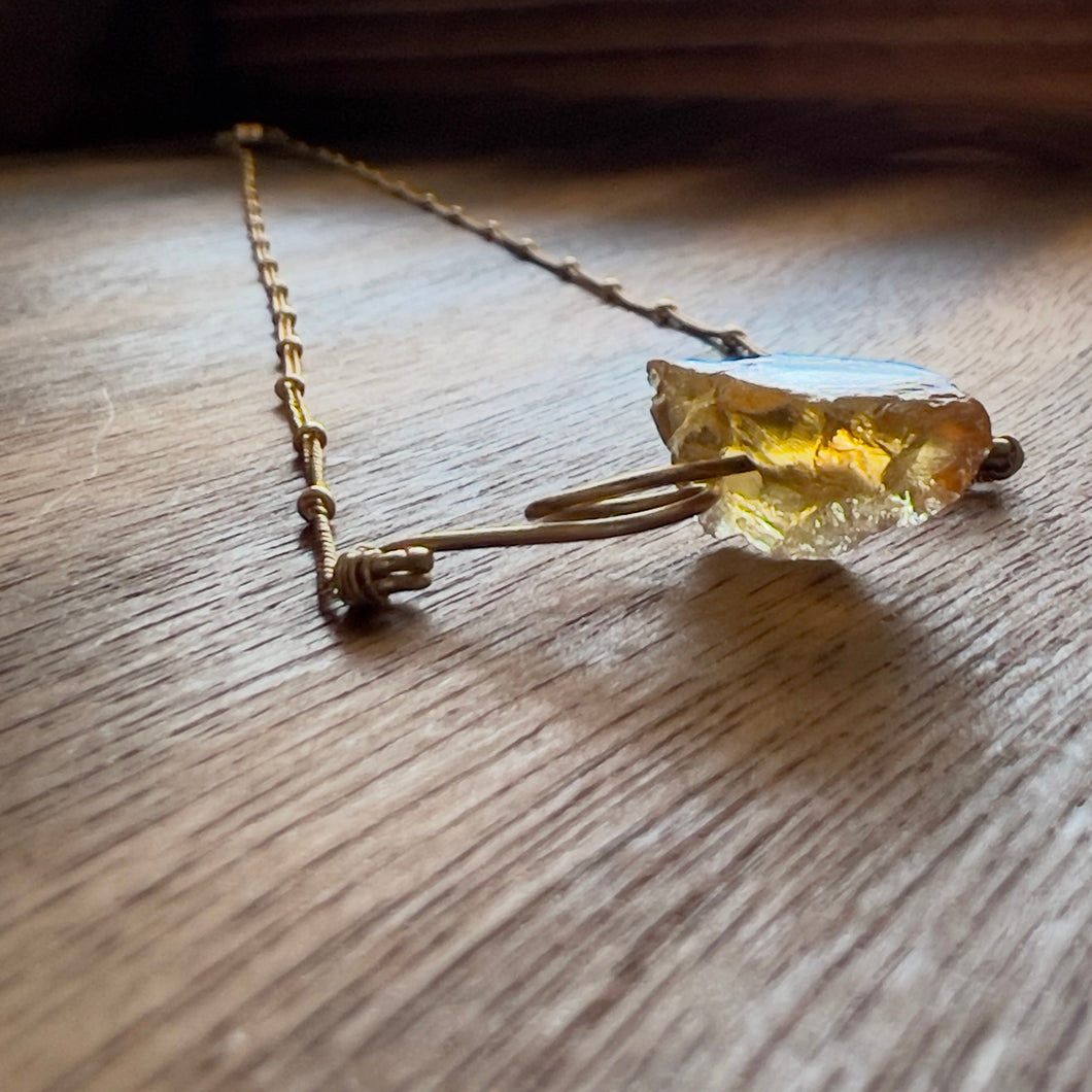 Raw Citrine Gold Pendant Necklace