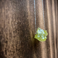 Load image into Gallery viewer, Three beautiful rough bright yellow Lemon Quartz gemstones, also known as Oro Verde Quartz are set upon a hammered sterling silver bar and strung along a delicate sterling silver paper clip curb chain, then finished with a vintage-inspired sterling silver pearl box clasp.
