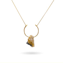 Load image into Gallery viewer, Rough Rutilated Quartz Gold Hammered Horseshoe Pendant Necklace
