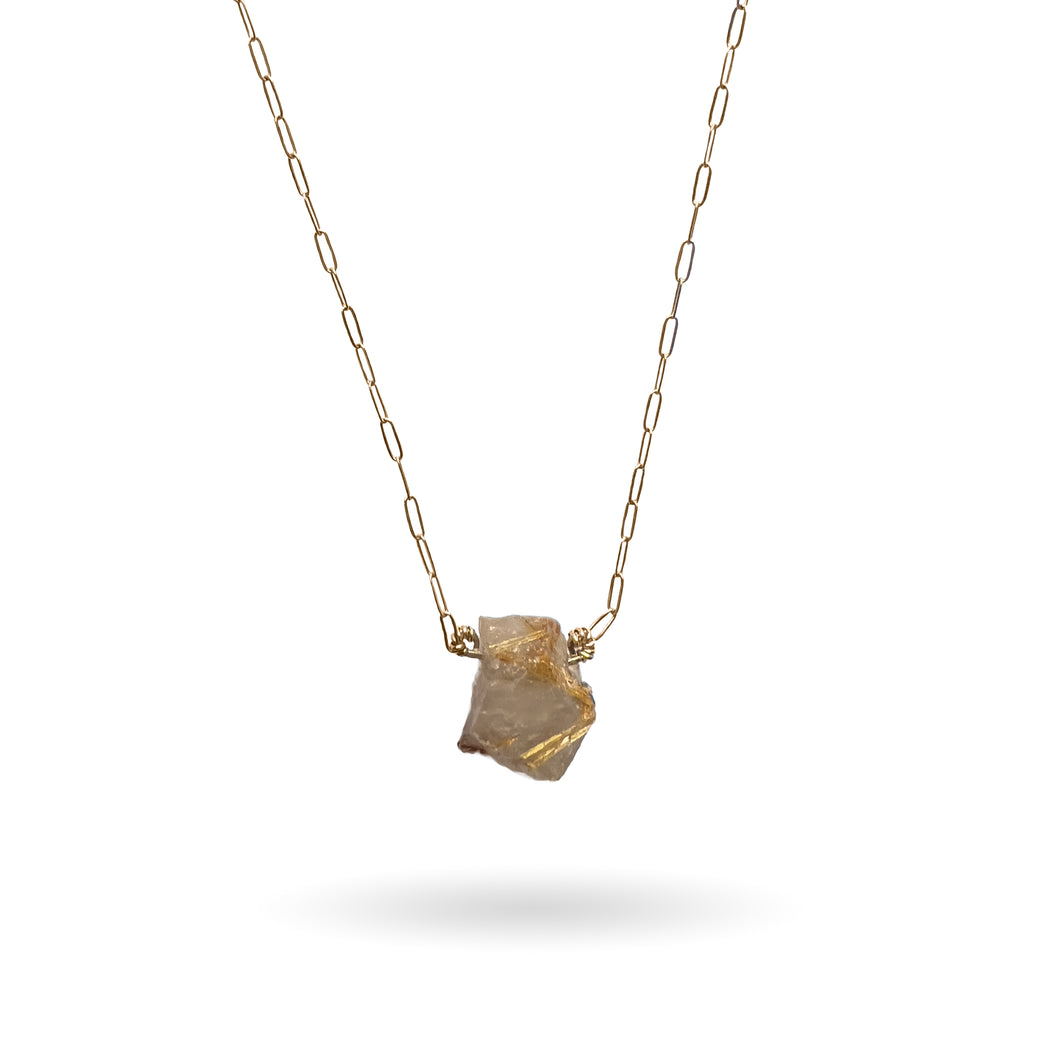 Rough Rutilated Quartz Gold Pendant Necklace