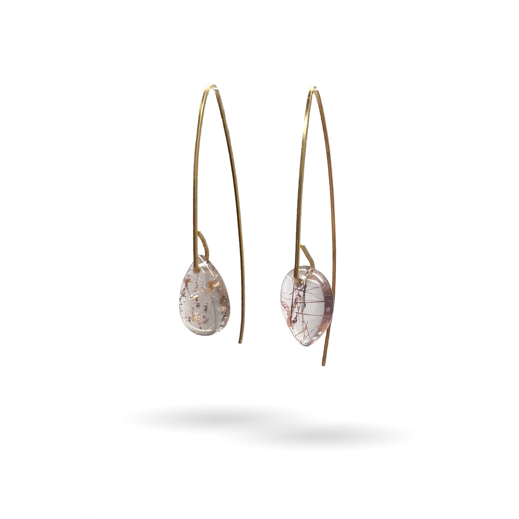 Rutilated Quartz Gold Teardrop Earrings