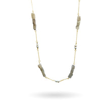 Load image into Gallery viewer, Rutilated Quartz + Freshwater Pearl Gold Station Necklace
