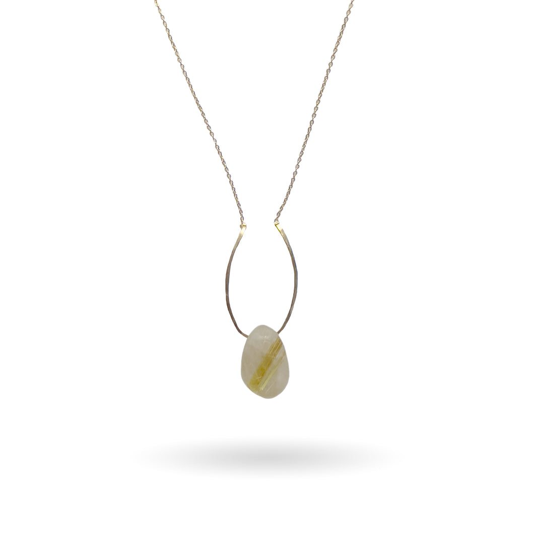 Rutilated Quartz Gold Pendant Necklace