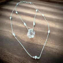 Load image into Gallery viewer, Double-Terminated Herkimer Diamond + Freshwater Pearl Sterling Silver Pendant Necklace
