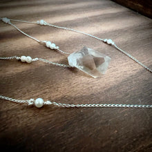 Load image into Gallery viewer, Double-Terminated Herkimer Diamond + Freshwater Pearl Sterling Silver Pendant Necklace
