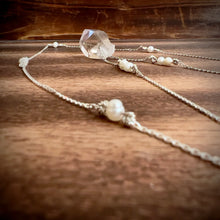 Load image into Gallery viewer, Double-Terminated Herkimer Diamond + Freshwater Pearl Sterling Silver Pendant Necklace
