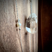 Load image into Gallery viewer, Double-Terminated Herkimer Diamond + Freshwater Pearl Sterling Silver Pendant Necklace
